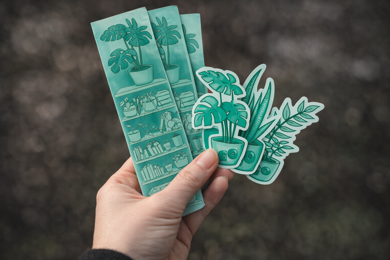 Project preview for Green Office — Bookmarks & Stickers.
